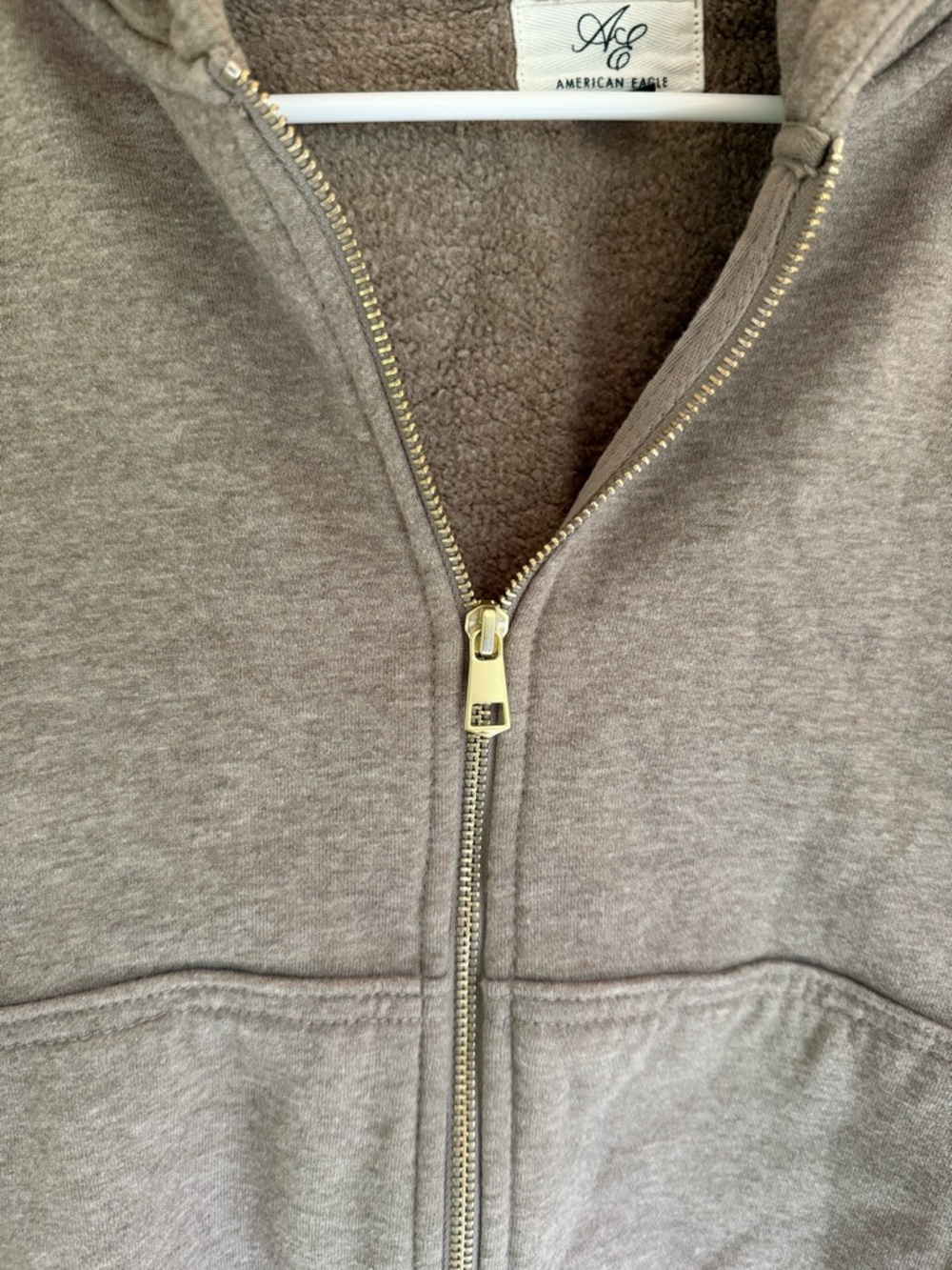 American Eagle Outfitters Taupe Zip-Up Hooded Sweatshirt - Picture 3 of 6